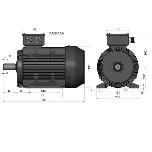 Эл.двигатель ESQ PR 100 L2 GST-Б1-S12-IE2 5.5/3000 IM 1081